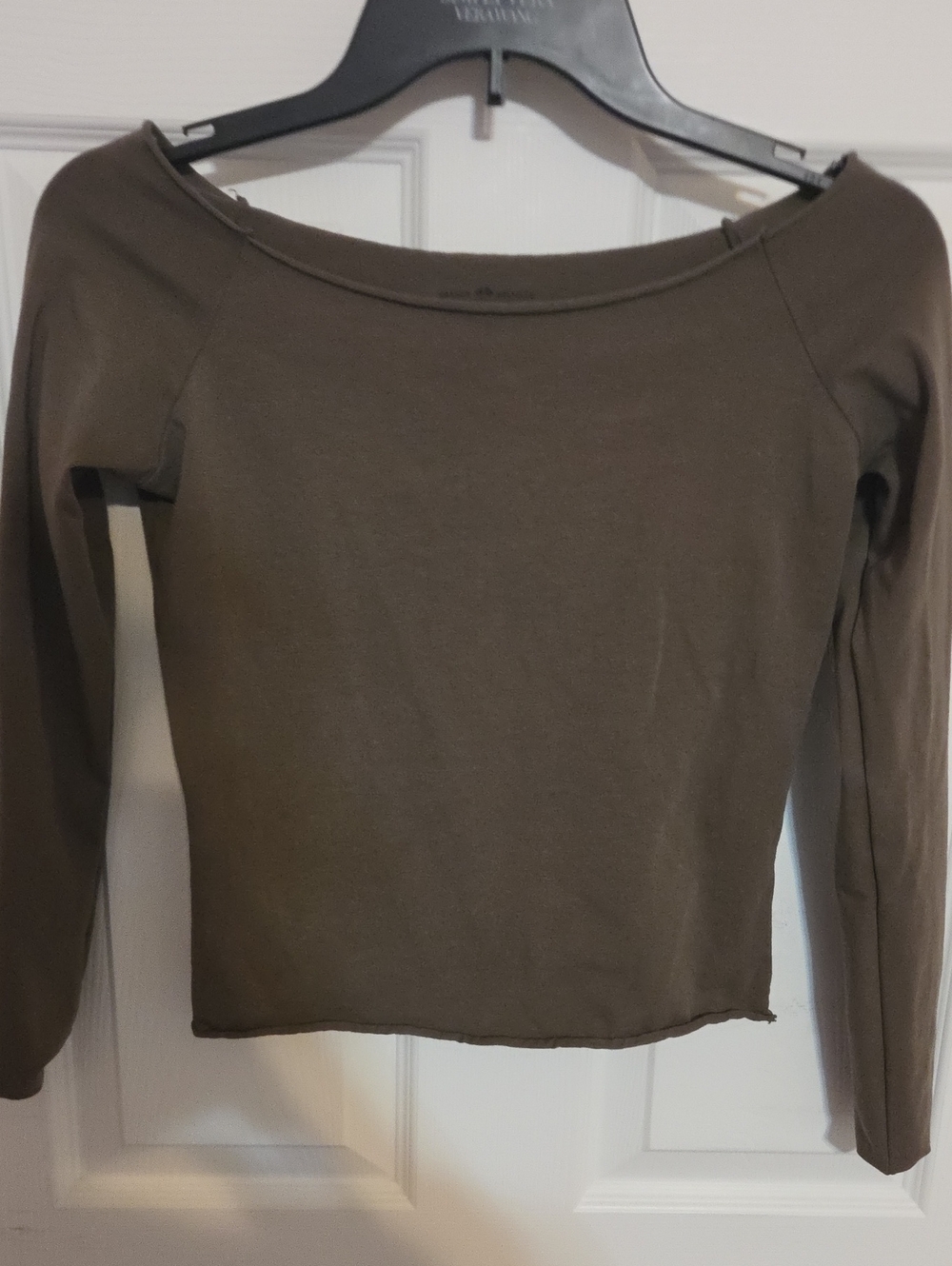Brandy Melville Olive Green Off-Shoulder Long Sleeve Top